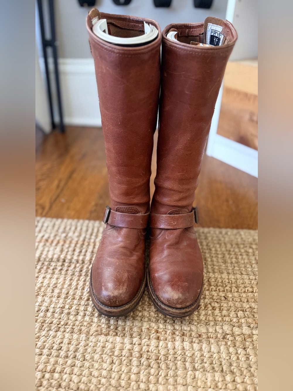Frye Veronica Slouch Tall Brown Leather Moto Boots Women’s 8.5